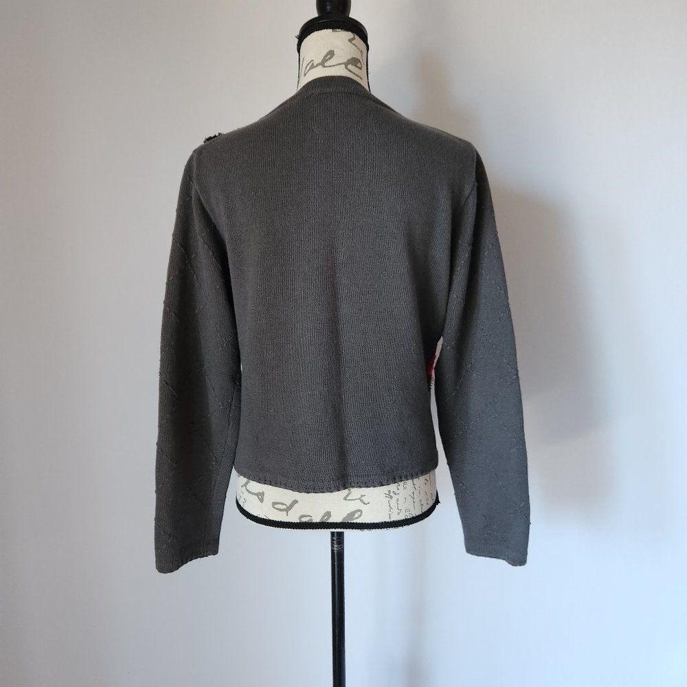 Michael Simon Bead Felt Vinyl Embellished Cardigan Button Cotton Blend Grey - Picture 7 of 9